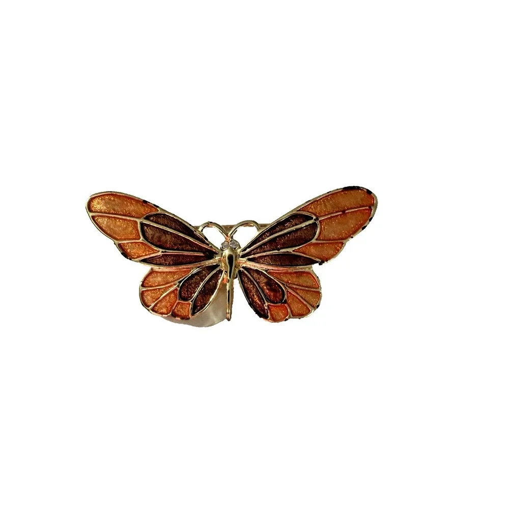 Vintage SFJ‎ Orange Brown Enamel Butterfly Pin Brooch Orange Brown Gold Tone